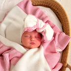 Knitted Frill Cotton Headband - White and Pink