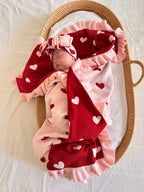 Little Love Bundle - Large Reversible 100% Cotton Blanket and Matching headband - Red and Pink