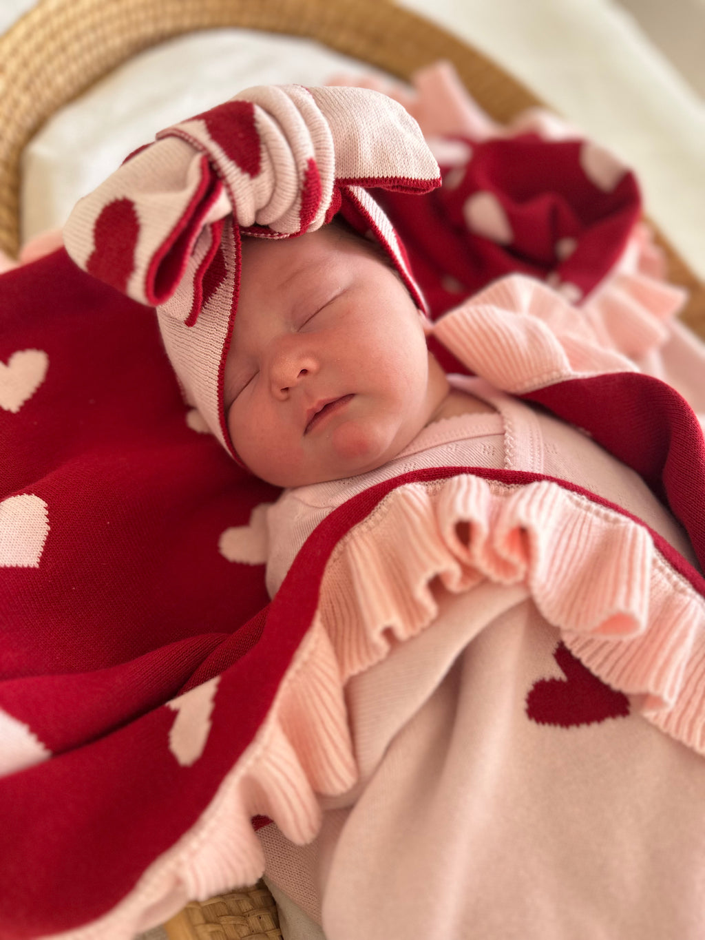 Knitted Little Love Cotton Headband - Red and Pink