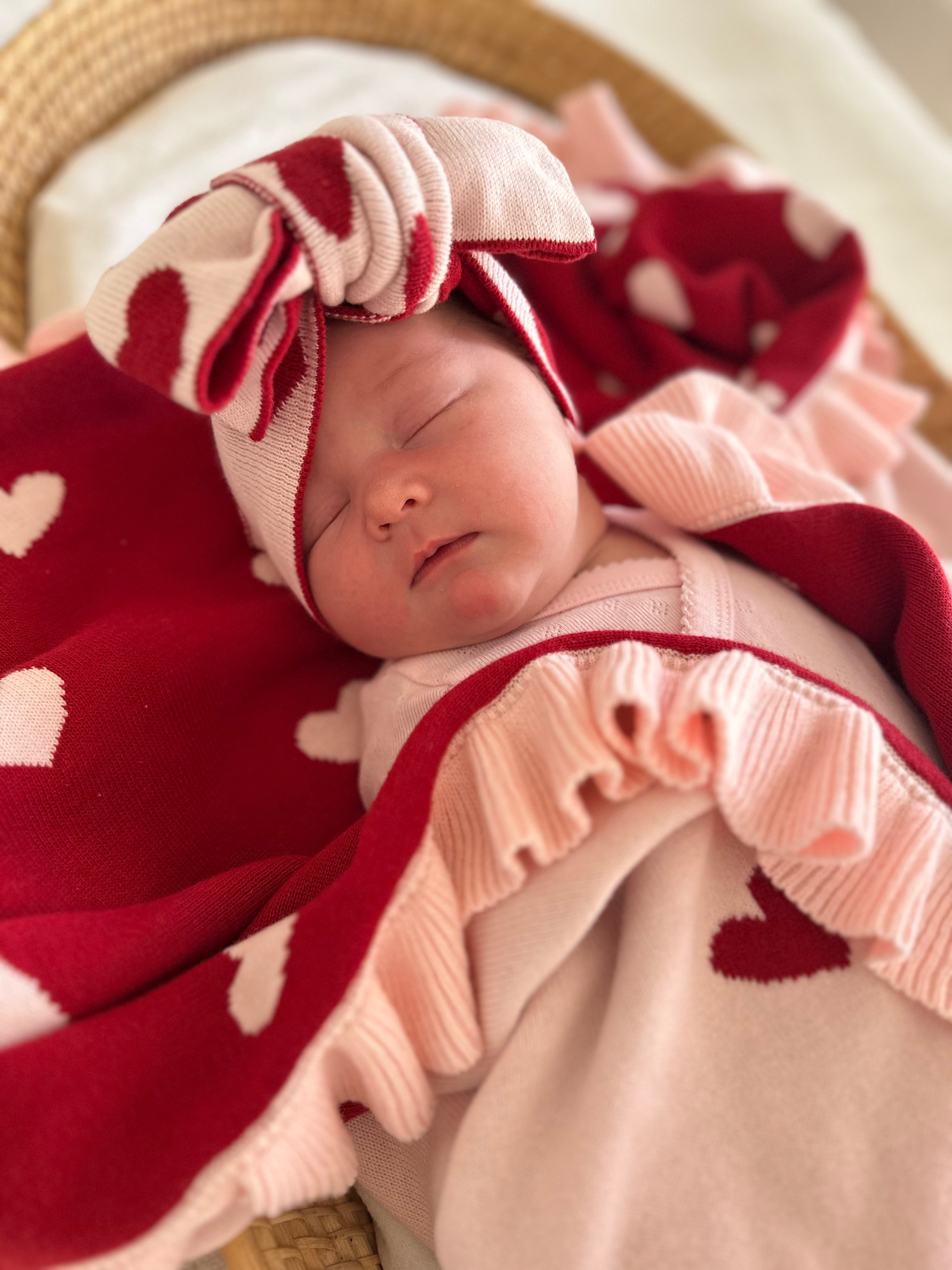 Knitted Little Love Cotton Headband - Red and Pink