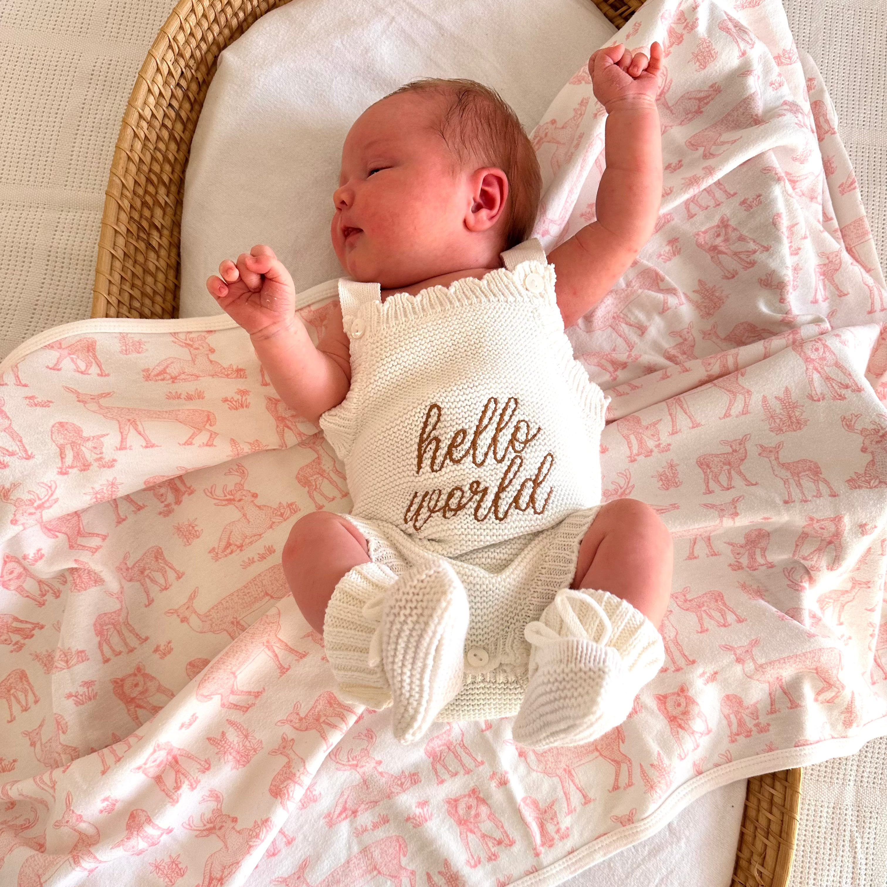 "Hello World" Scalloped Singlet Romper - White