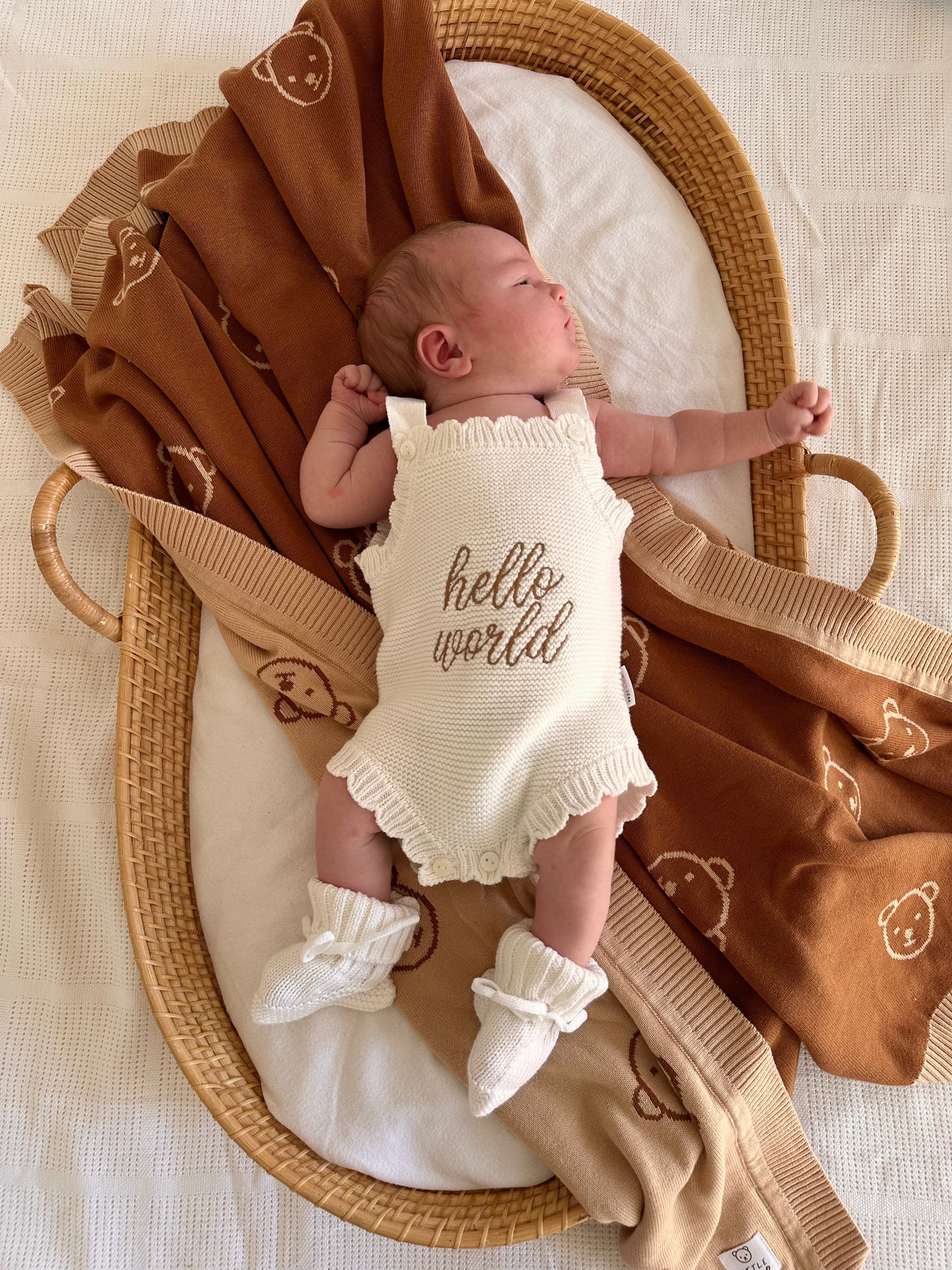 Large Little Bear Reversible 100% Cotton Blanket - Brown