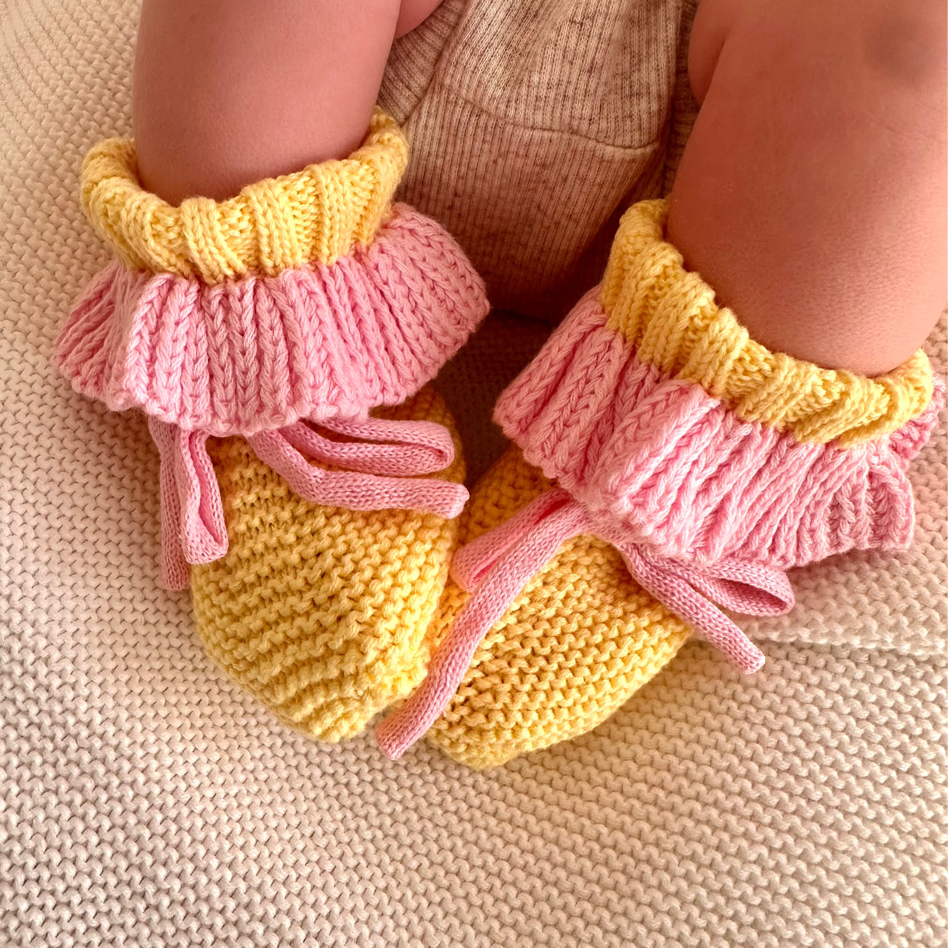 Frill Booties - Yellow and Pink