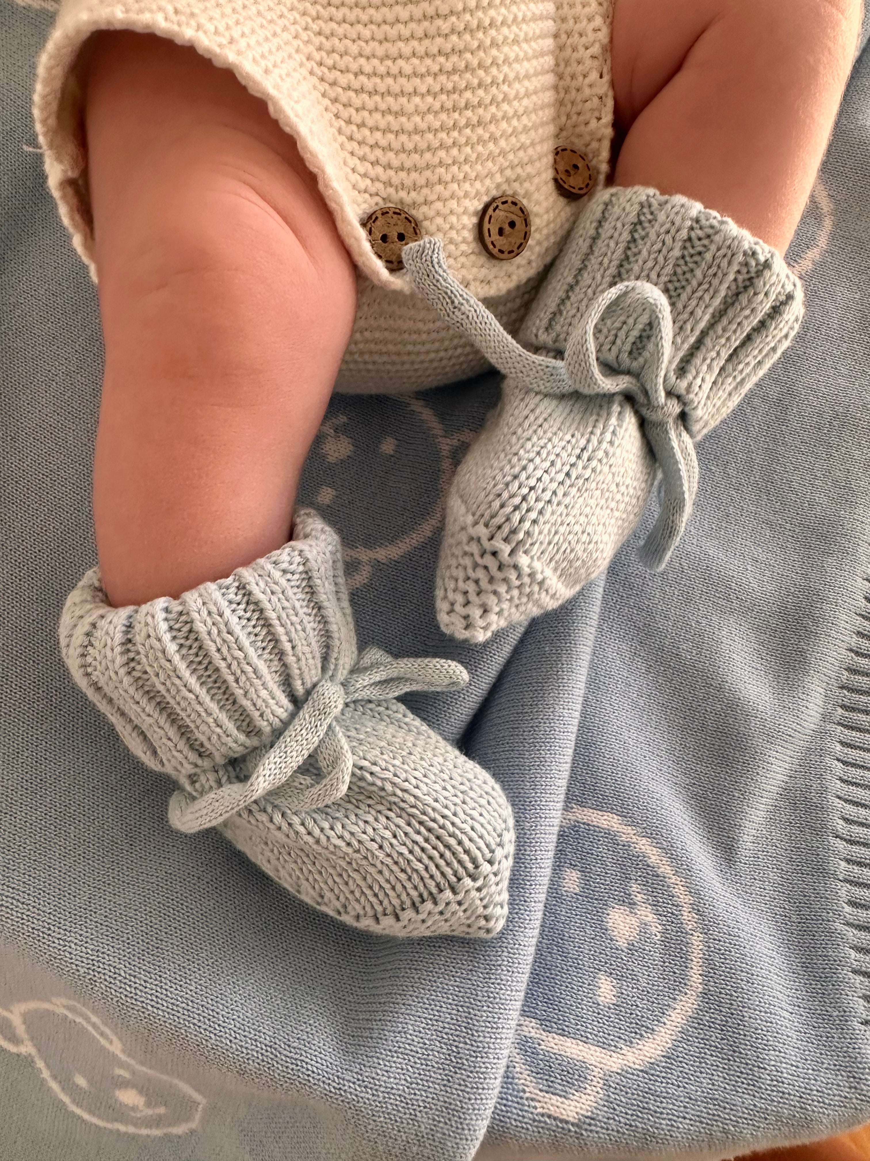 Knitted Cotton Booties - Powder Blue