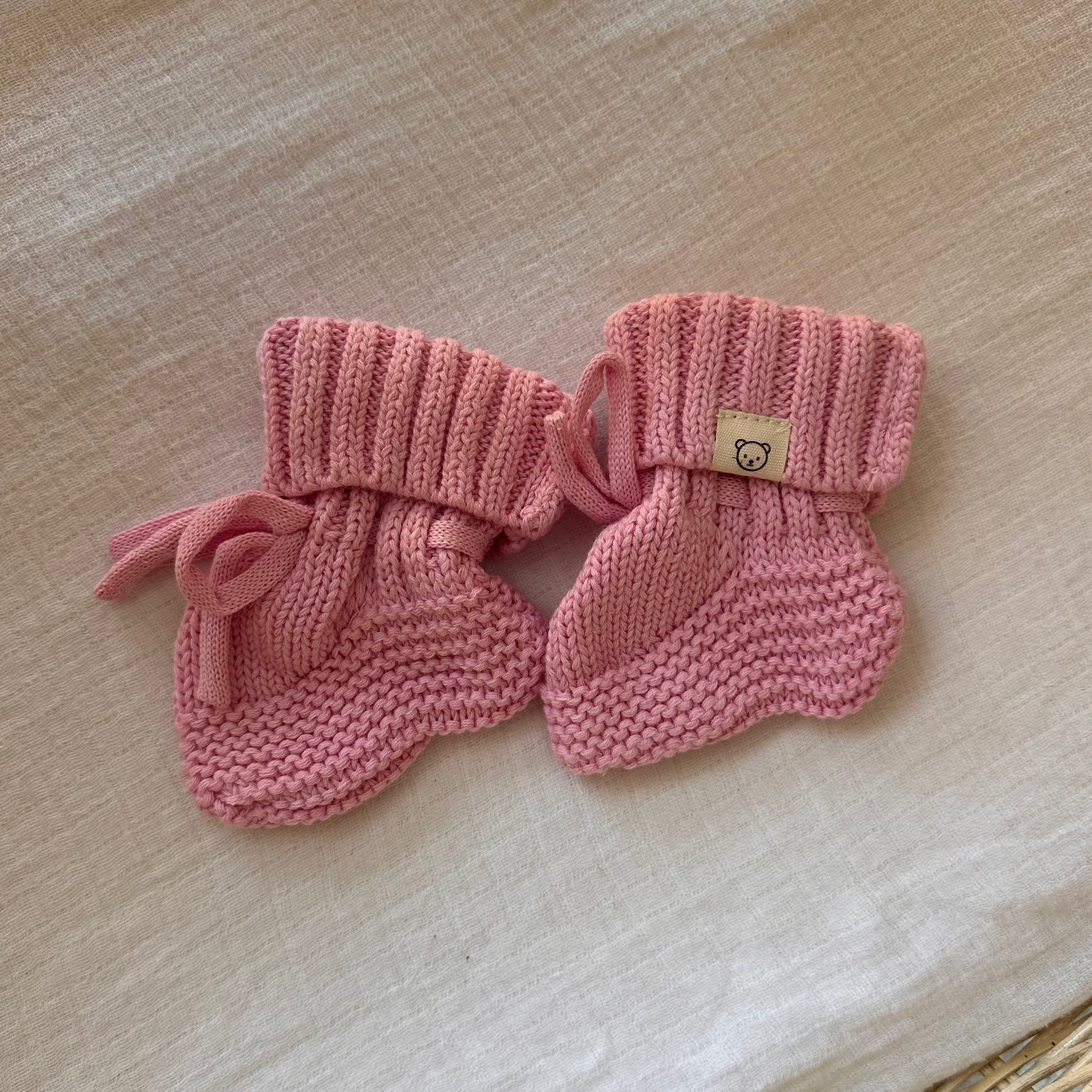 Knitted Cotton Booties - Bubblegum