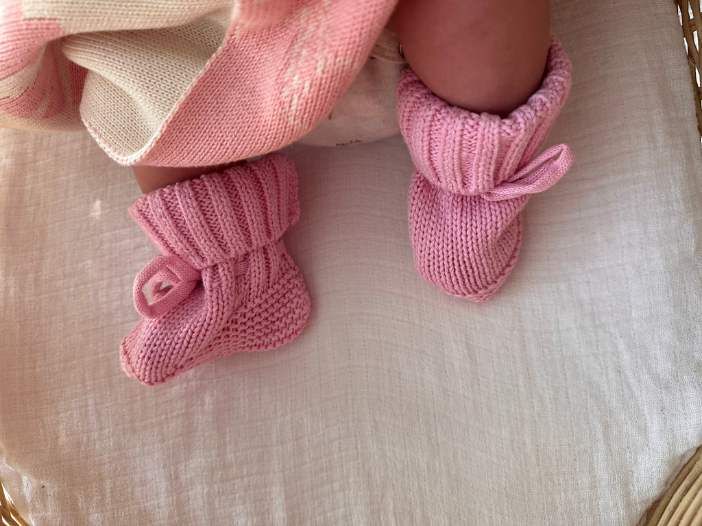 Knitted Cotton Booties - Bubblegum