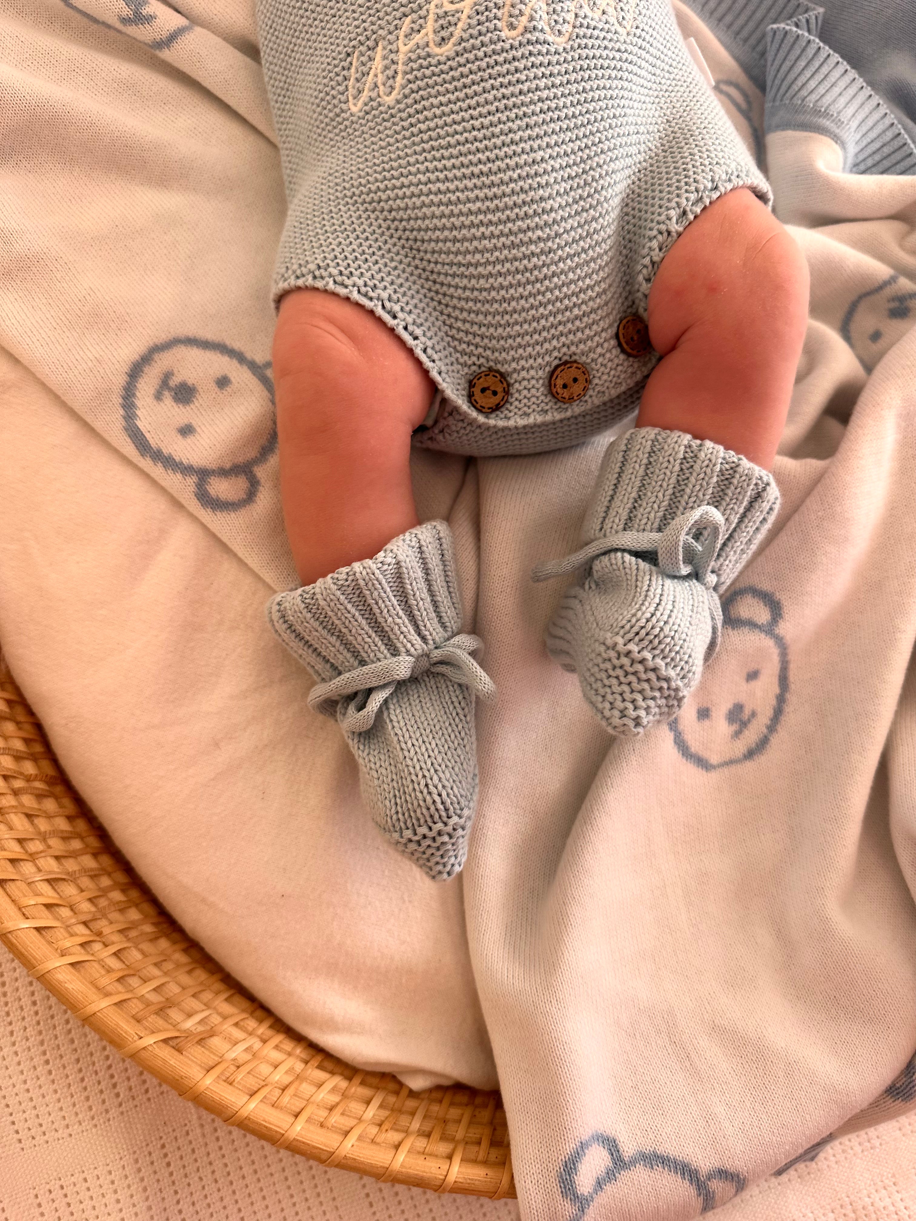 Knitted Cotton Booties - Powder Blue