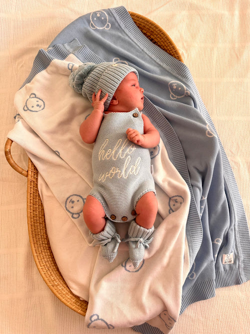 "Hello World" Singlet Romper - Blue