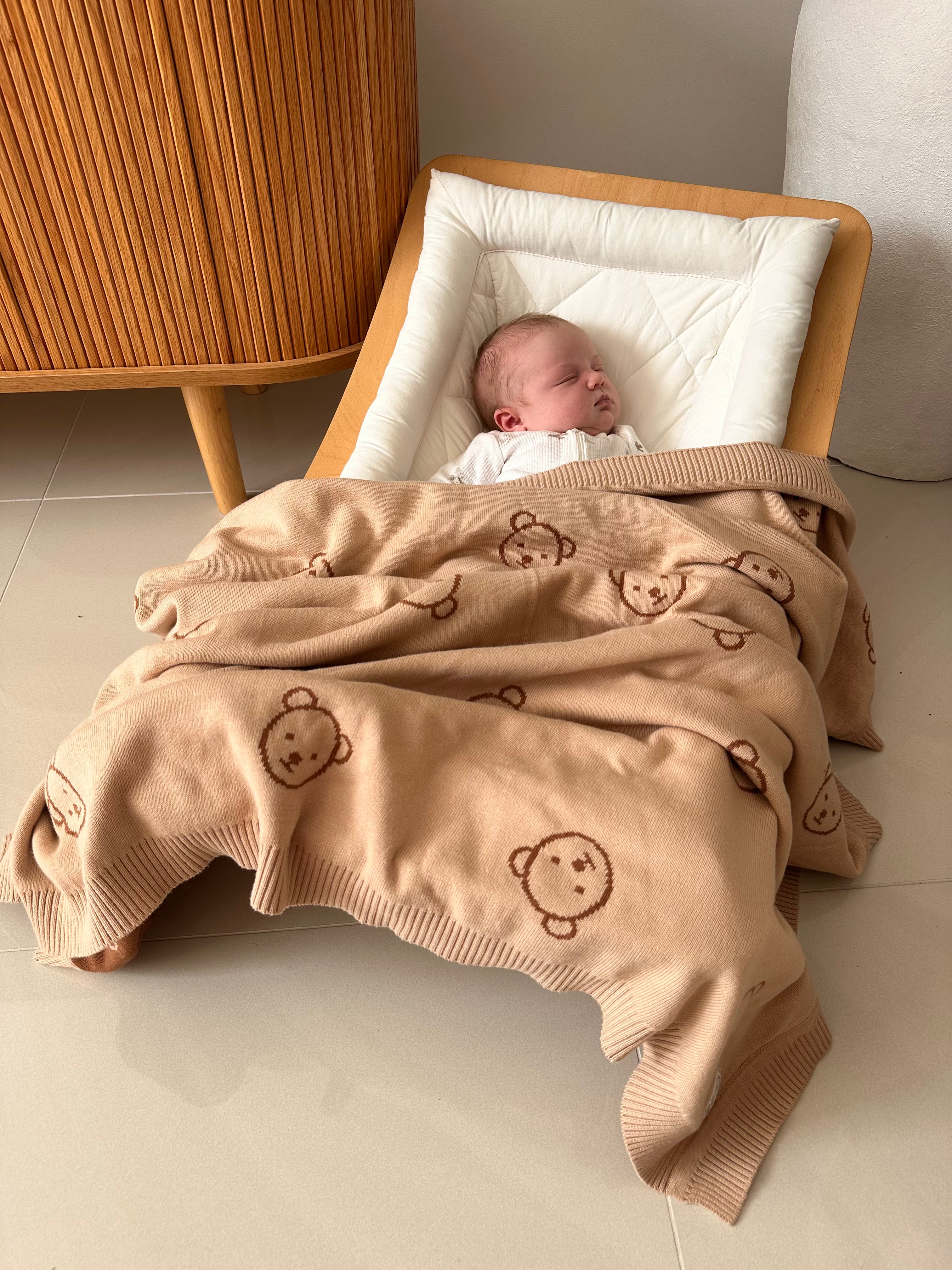 Large Little Bear Reversible 100% Cotton Blanket - Brown
