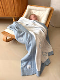 Large Little Bear Reversible 100% Cotton Blanket - Blue and White