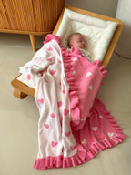 Little Love Large Reversible 100% Cotton Blanket - Pink and White