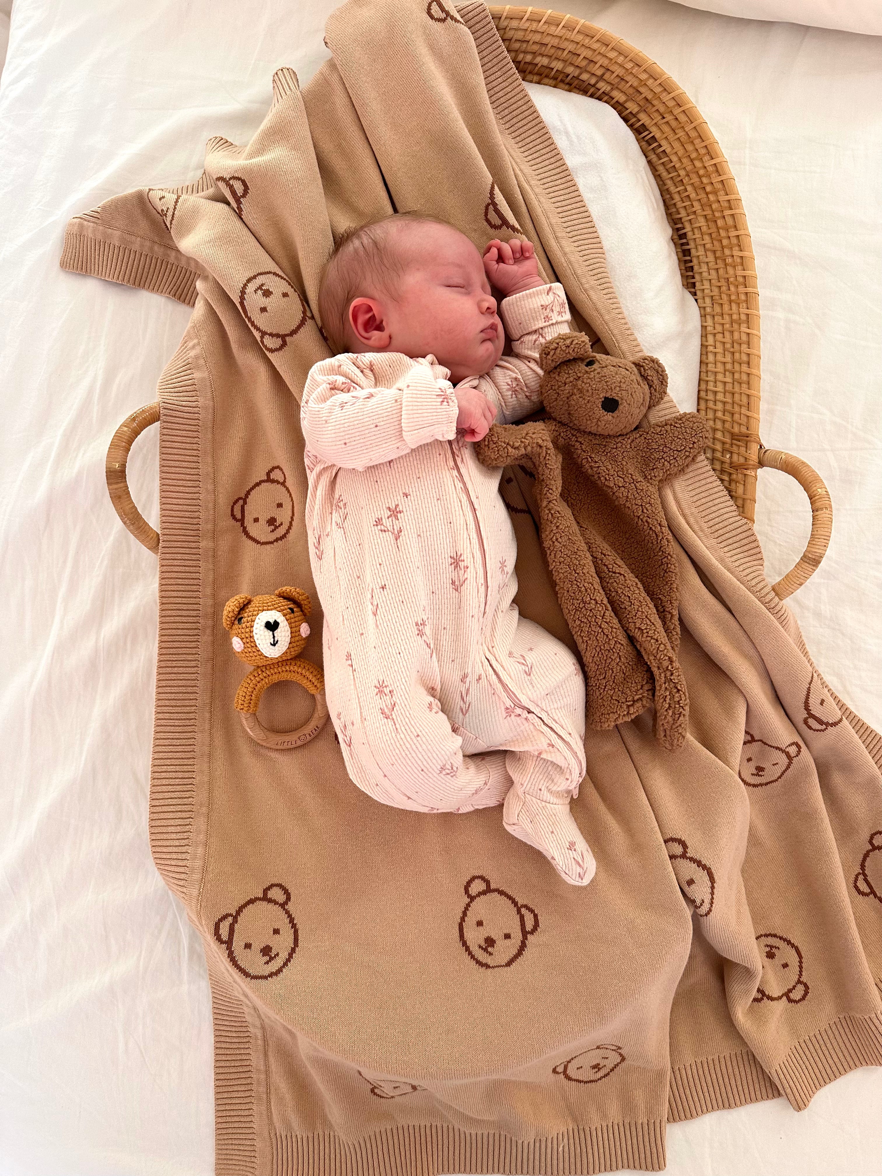 Large Little Bear Reversible 100% Cotton Blanket - Brown
