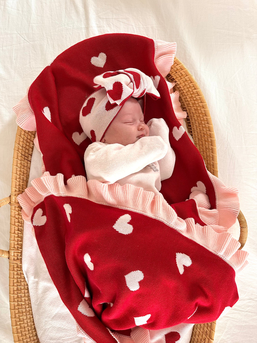 Little Love Bundle - Large Reversible 100% Cotton Blanket and Matching headband - Red and Pink