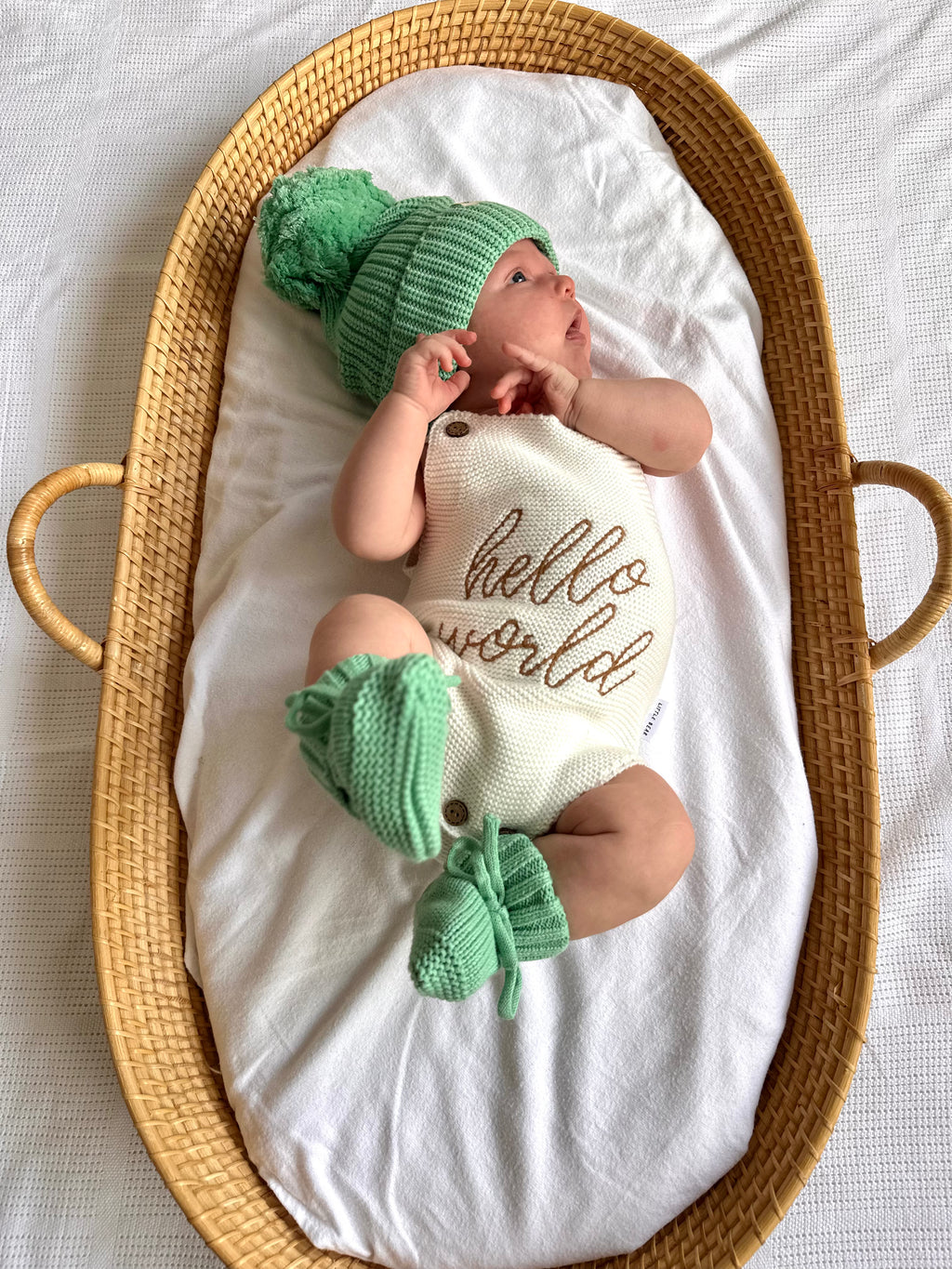 Knitted Pom Pom Beanie - Moss Green