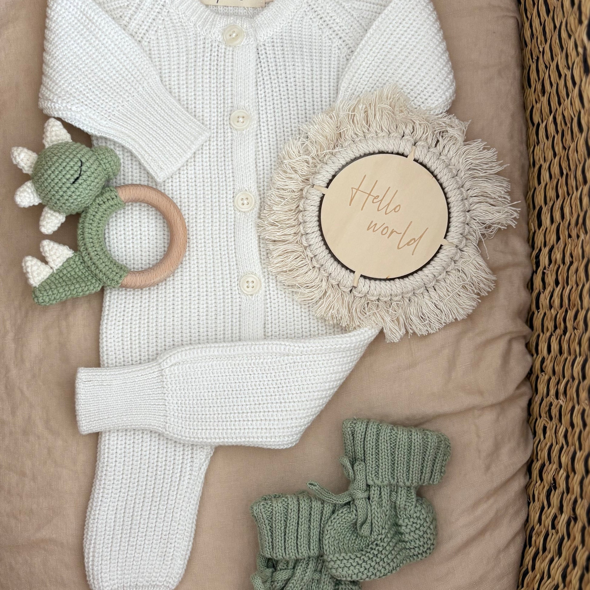 Sage 100% Cotton Knitted Baby Booties