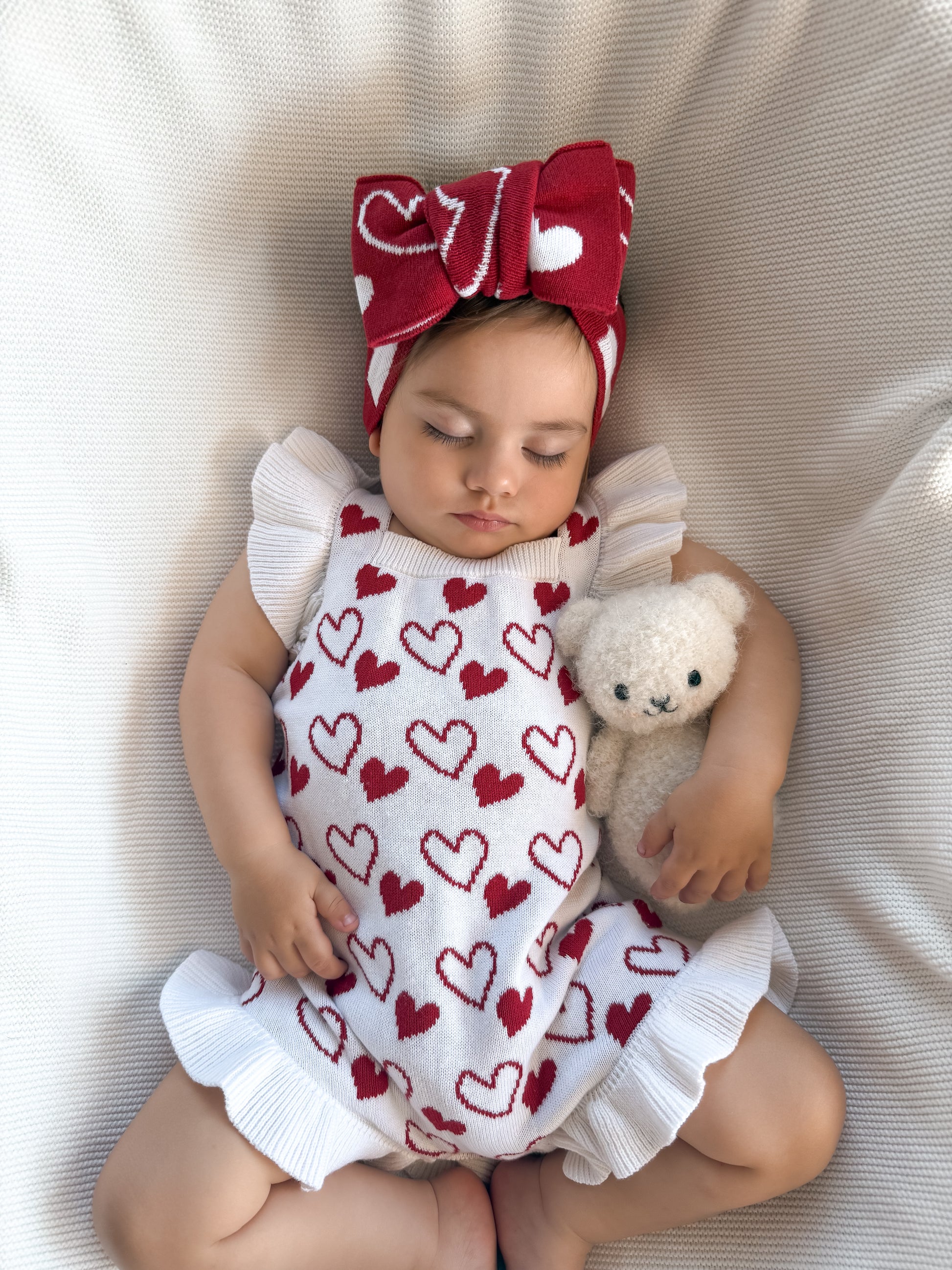 Amelie Hearts Frill Romper with Matching Headband
