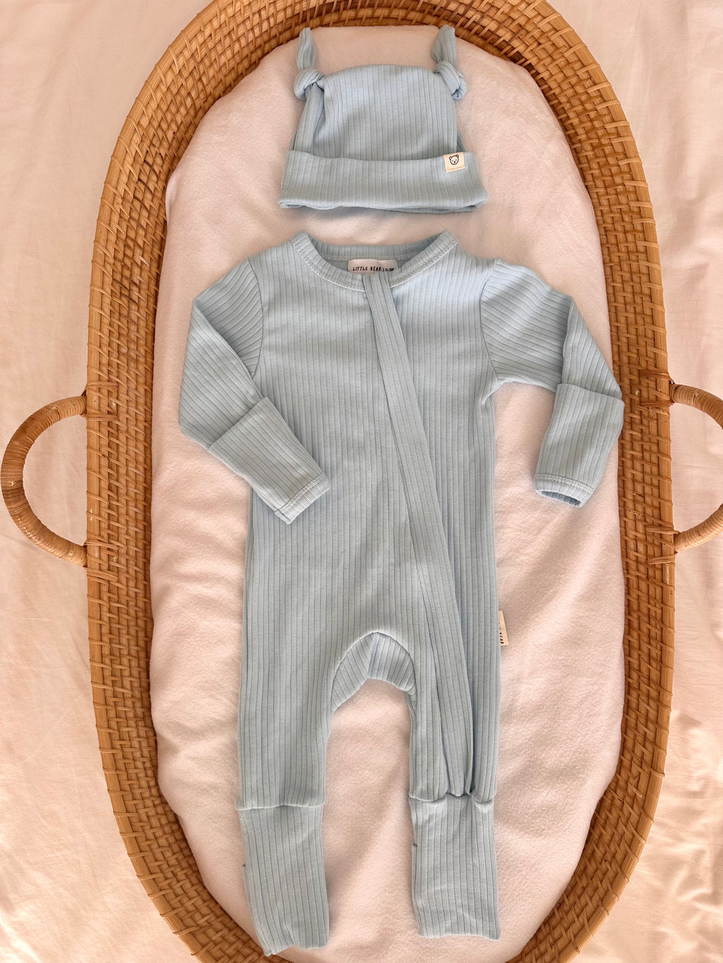 Baby Onesie & Double Knot Beanie Set  - Powder Blue