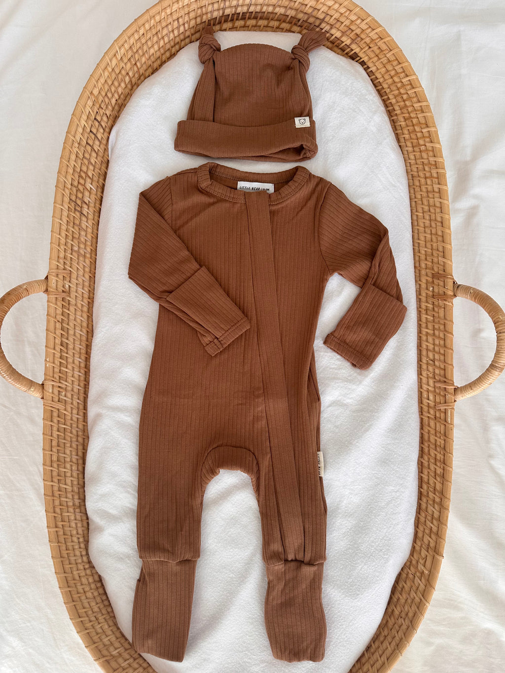 Baby Onesie & Double Knot Beanie Set  - Chocolate