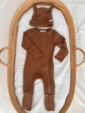 Baby Onesie & Double Knot Beanie Set  - Chocolate