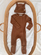 Baby Onesie & Double Knot Beanie Set  - Chocolate