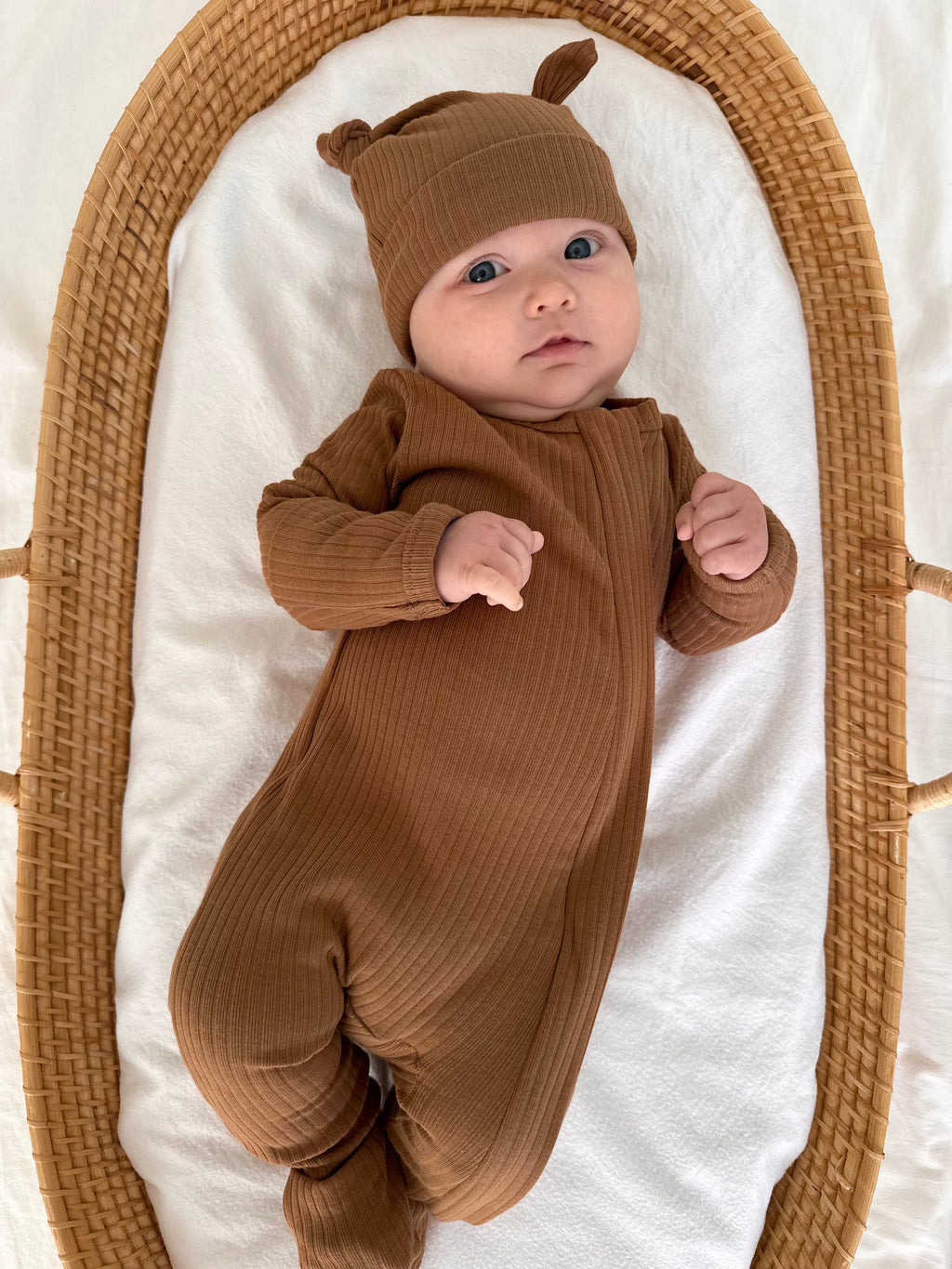 Baby Onesie & Double Knot Beanie Set  - Chocolate