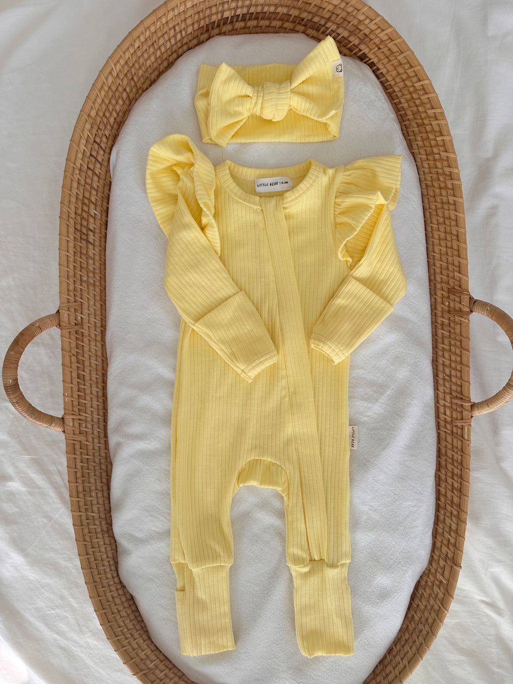 Baby Frill Onesie & Bow Headband Set  - Lemon