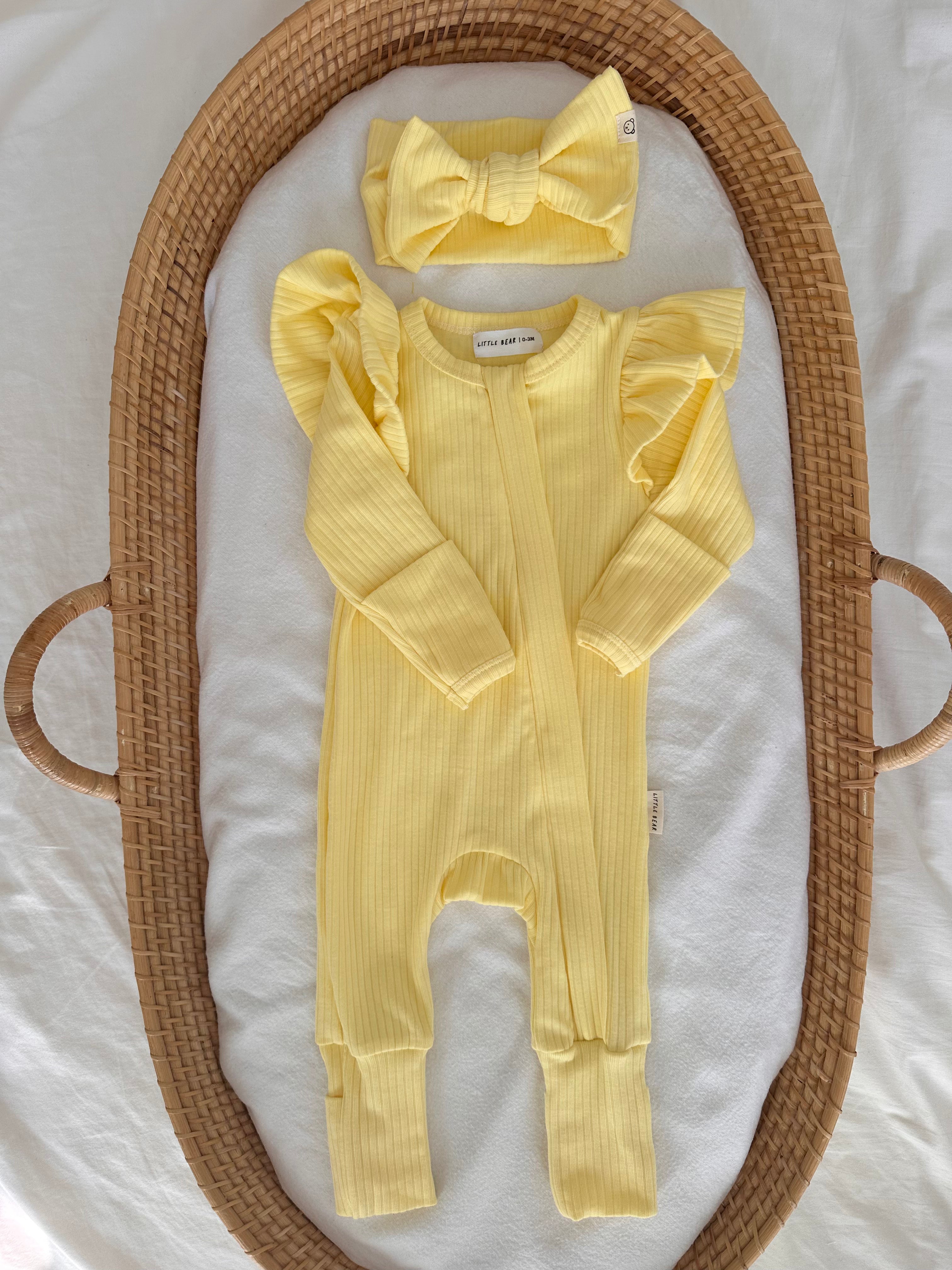 Baby Frill Onesie & Bow Headband Set  - Lemon