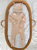 Baby Onesie & Double Knot Beanie Set  - Oat