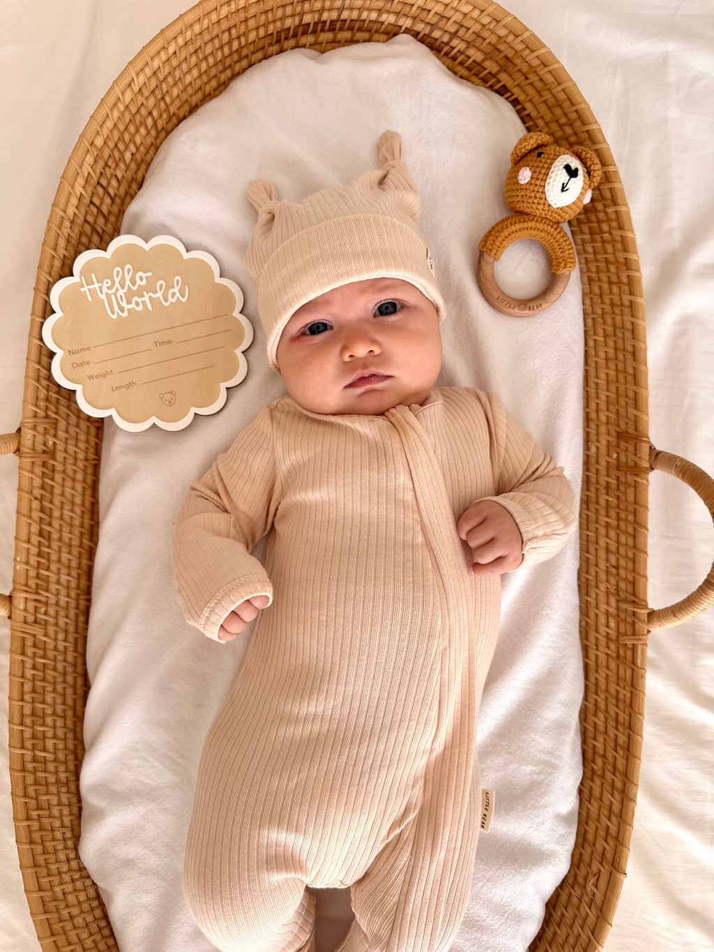 Baby Onesie & Double Knot Beanie Set  - Oat