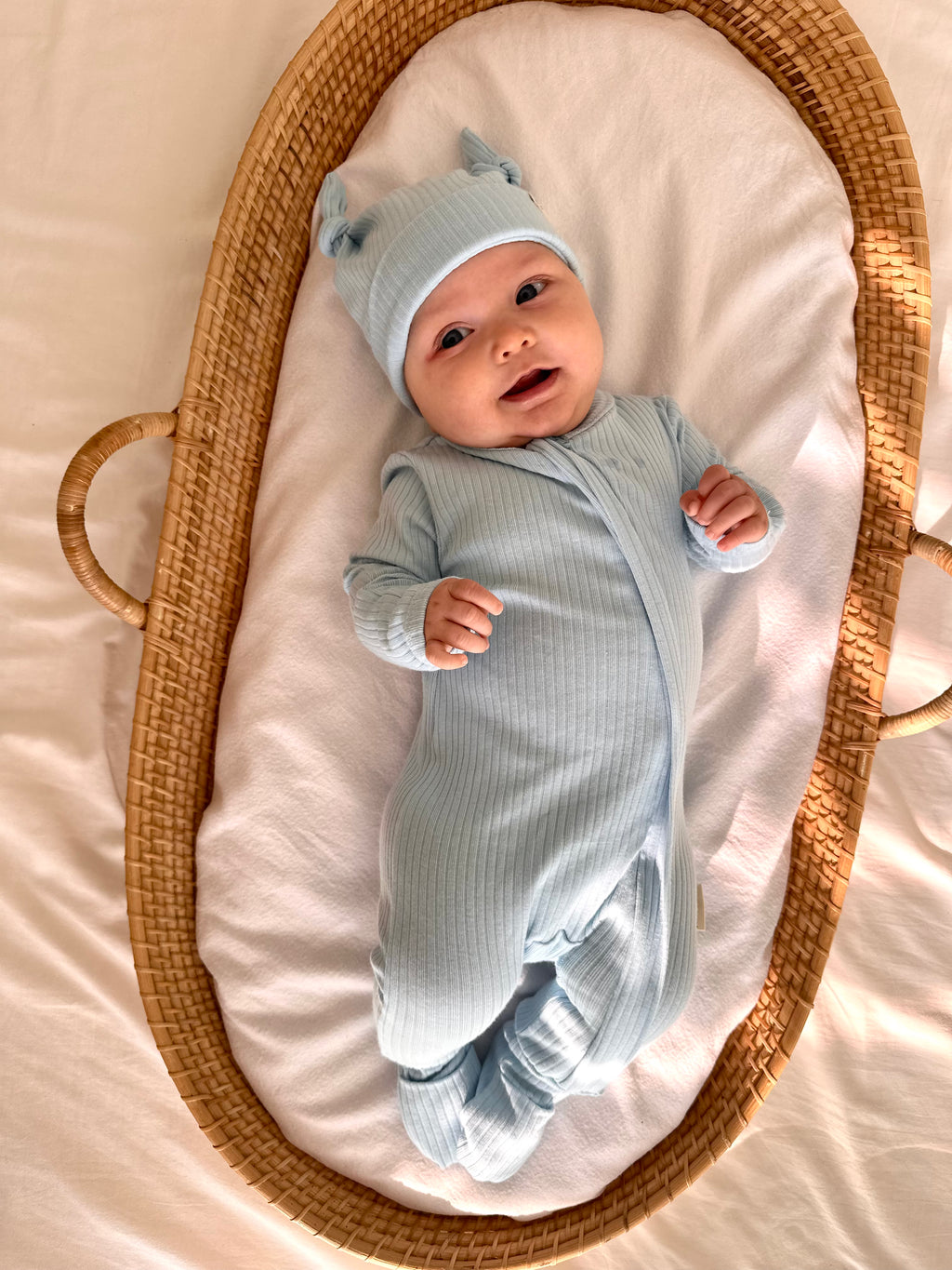 Baby Onesie & Double Knot Beanie Set  - Powder Blue