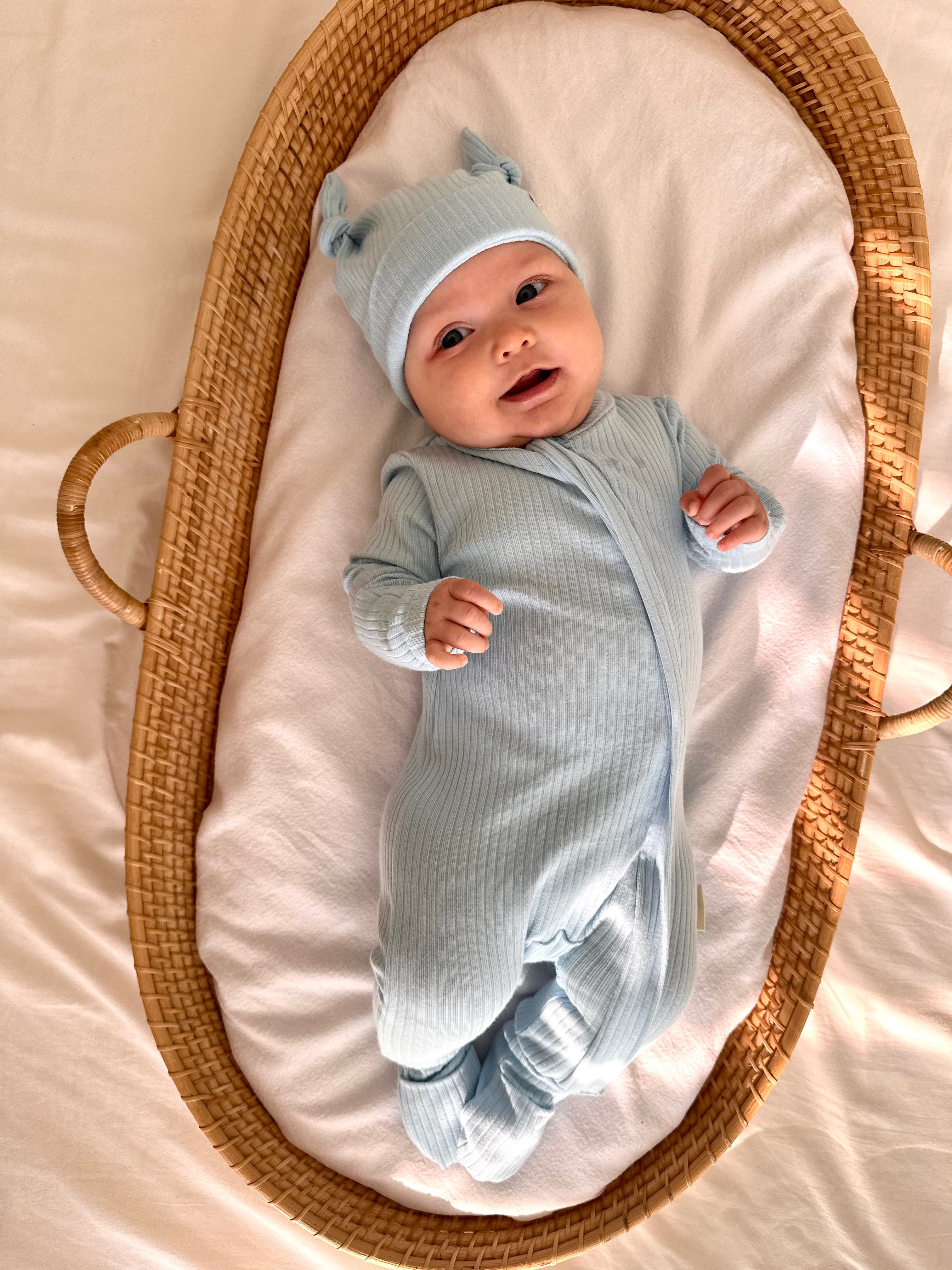 Baby Onesie & Double Knot Beanie Set  - Powder Blue