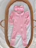 Baby Frill Onesie & Bow Headband Set  - Pink Lemonade