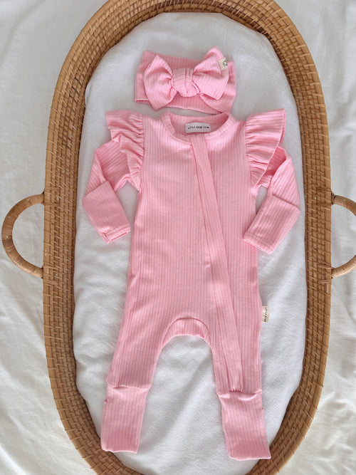 Baby Frill Onesie & Bow Headband Set  - Pink Lemonade